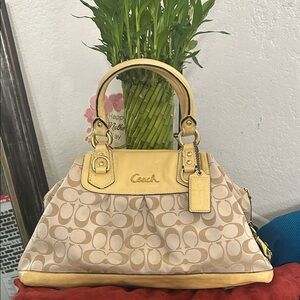 Coach Beige and Yellow Signature Satchel